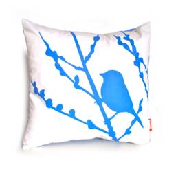 Royal Blue Bird Pillow Cherry Blossom Print, 10.5 - thumbnail 1