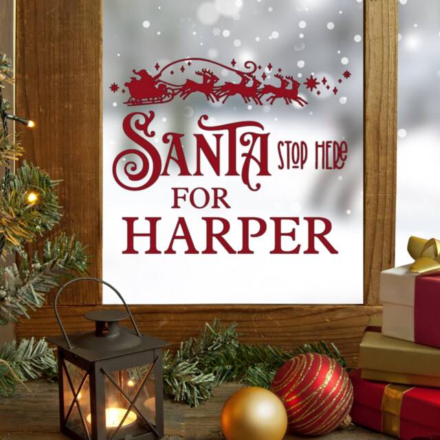 Personalised Christmas Wall Sticker, Santa Stop Here, Decoration Window Vinyl Names Kids - image 1