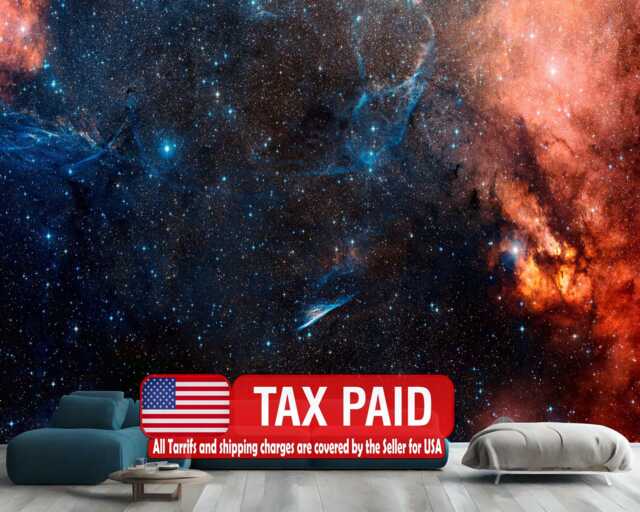 Galaxy Stars Wall Mural, Violet Azure Space Wallpaper - Peel & Stick - image 1
