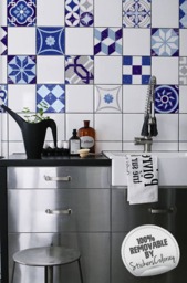 Retro Blue Tiles, Pack Of 24, Mexican Ceramic Self Adhesive, Wall Decal, Tile Stickers, Repositionable, Easy Stick #37T - thumbnail 1