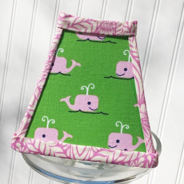 Handmade Preppy Whale Lampshade Green Fabric, Tula Pink Trim - image 1