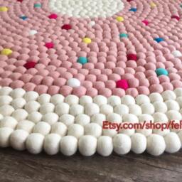 Cute Donut Pom Rug - Stylish Wool Felt Round Floor Mat For Living Room, Bedroom, & Nursery Eco-Friendly Ball - thumbnail 3