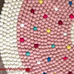 Cute Donut Pom Rug - Stylish Wool Felt Round Floor Mat For Living Room, Bedroom, & Nursery Eco-Friendly Ball - thumbnail 2