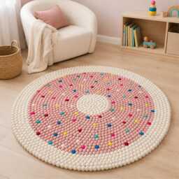 Donut Wool Felt Ball Rug - Handmade Kids Nursery Mat