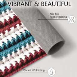 Red White Teal Crochet Stripe Texture Rug Non-Slip Soft Area Carpet Bedroom Living Room Hallway Mat Decor - Made in UK - thumbnail 4