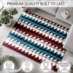 Red White Teal Crochet Stripe Texture Rug Non-Slip Soft Area Carpet Bedroom Living Room Hallway Mat Decor - Made in UK - thumbnail 3
