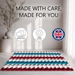 Red White Teal Crochet Stripe Texture Rug Non-Slip Soft Area Carpet Bedroom Living Room Hallway Mat Decor - Made in UK - thumbnail 2