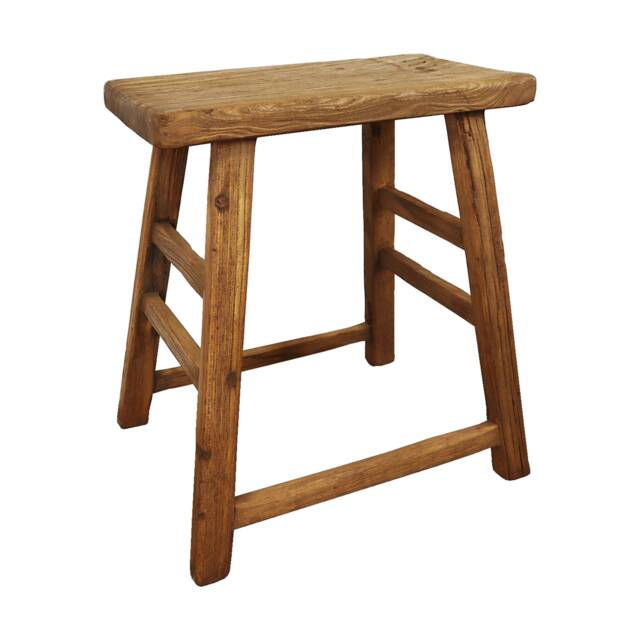Chinese Old Antique Wooden Stool - Unique Piece Protective Medium Oak Finish - image 1