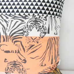Pillow Covers - Patchwork Cover, 20x20, Tigers Black, White, Mustard & Coral, Triangles, Geometric - thumbnail 2