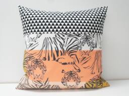 Pillow Covers - Patchwork Cover, 20x20, Tigers Black, White, Mustard & Coral, Triangles, Geometric - thumbnail 1