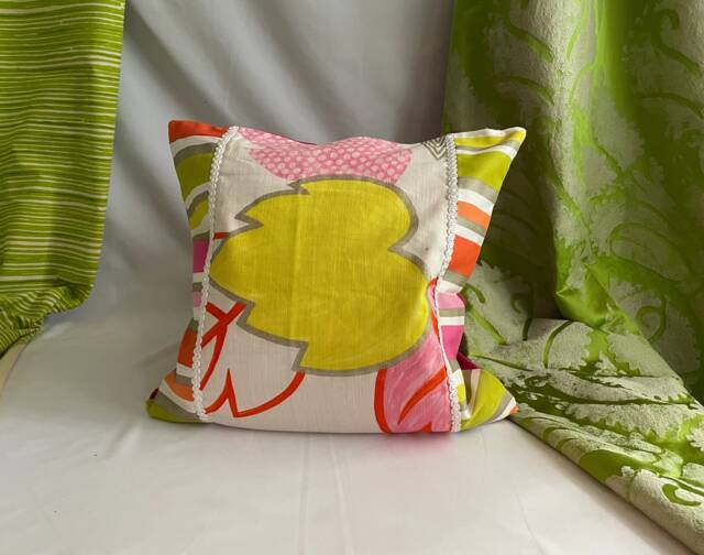 "Designers Guild Bohemian Pillow Cover Orange, Pink, Green Linen Cotton - 20""x 20" - image 1