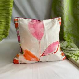 "Designers Guild Bohemian Pillow Cover Orange, Pink, Green Linen Cotton - 20""x 20" - thumbnail 2