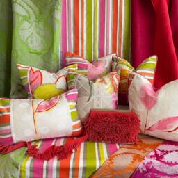 "Designers Guild Bohemian Pillow Cover Orange, Pink, Green Linen Cotton - 20""x 20" - thumbnail 4