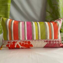 "Designers Guild Bohemian Pillow Cover Orange, Pink, Green Linen Cotton - 20""x 20" - thumbnail 3