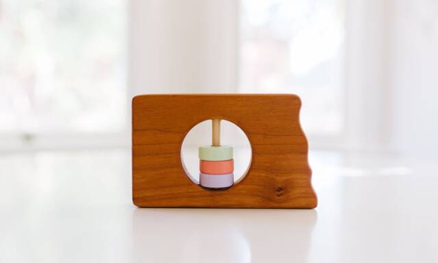 North Dakota State Baby Rattle Modern Cherry Wood Toy - image 1