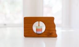North Dakota State Baby Rattle Modern Cherry Wood Toy