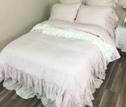 Blush Pink Linen Duvet Cover With Country Mermaid Long Ruffles, Shabby Chic Bedding, Made To Order - thumbnail 1