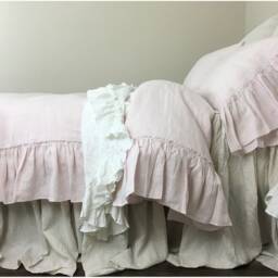 Blush Pink Linen Duvet Cover With Country Mermaid Long Ruffles, Shabby Chic Bedding, Made To Order - thumbnail 2