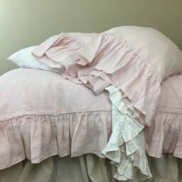 Blush Pink Linen Duvet Cover With Country Mermaid Long Ruffles, Shabby Chic Bedding, Made To Order - thumbnail 3