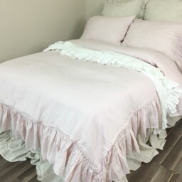 Blush Pink Linen Duvet Cover With Country Mermaid Long Ruffles, Shabby Chic Bedding, Made To Order - thumbnail 4