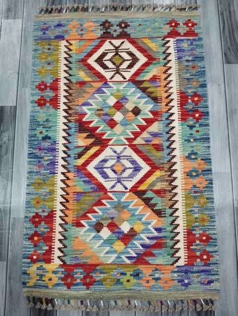 Heritage Tribal Rug, Handmade Artisan Afghan Turkish Scandinavian Navajo Bohemian Flatweave Wool Multicolour Kilim Rug 122x75 cm - image 1