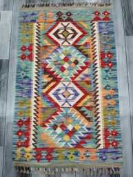 Heritage Tribal Rug, Handmade Artisan Afghan Turkish Scandinavian Navajo Bohemian Flatweave Wool Multicolour Kilim Rug 122x75 cm - thumbnail 1