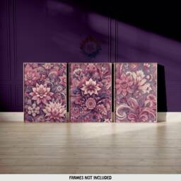 Purple Indian Floral Print Set - 3 Posters - Flower Wall Art Vintage Cultural Gifts India Decor Traditional Artwork Gift Pichwai