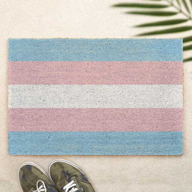 Trans Flag Door Mat Transgender Doormat Indoor Front Welcome Entrance Coir - image 1