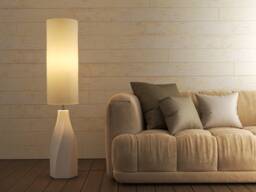 Ceramic Floor Lamp With Linen Shade, Organic Modern Style - Naaya Daze