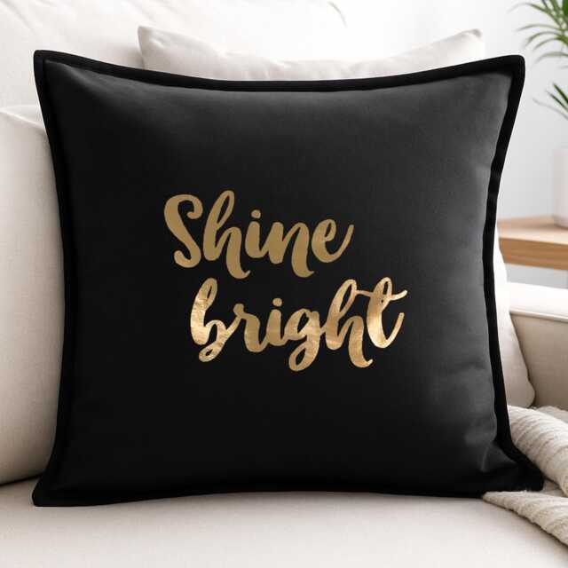 Shine Bright Cushion Cover Cotton Pillow With Metallic Vinyl Quote Decor - image 1
