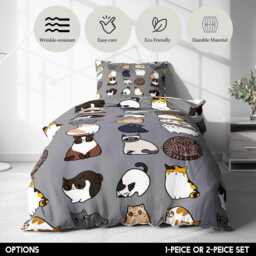 Cute Cat Illustration Duvet Cover - Custom Background Colour Fun Fake Kitty Bedding Optional Pillowcase Pet Lovers Bedroom Decor Gift - thumbnail 3