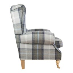 Queen Anne Wingback Fireside Chair Balmoral Tartan, Brass Castor Legs - thumbnail 3