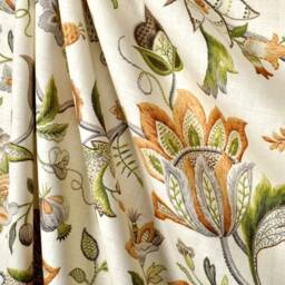 Jacobean Linen Orange Curtain Panel, Floral Window Panel in Kaufmann Designer Fabric Brissac, Window Treatment , Home Decor - thumbnail 2