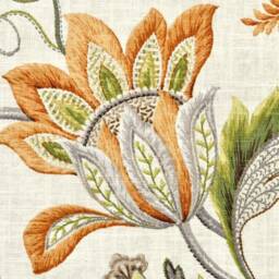 Jacobean Linen Orange Curtain Panel, Floral Window Panel in Kaufmann Designer Fabric Brissac, Window Treatment , Home Decor - thumbnail 4