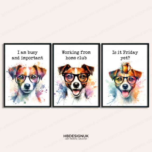 Funny Home Office Wall Art - Set Of 3 Prints - Dog Quotes Decor Work From Posters Wfh Gifts Coworker Workplace Pictures - image 1