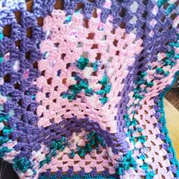 Handmade Crochet Cotton Baby Blanket Pink, Purple, Teal Stroller Throw - thumbnail 4