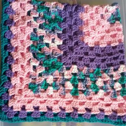 Handmade Crochet Cotton Baby Blanket Pink, Purple, Teal Stroller Throw - thumbnail 3