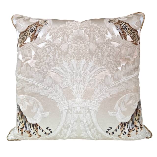 Throw Pillow Cushion Cover Ivory Silk Damask Rubelli Fabric Sandokan Pattern - Handmade in Italy - image 1