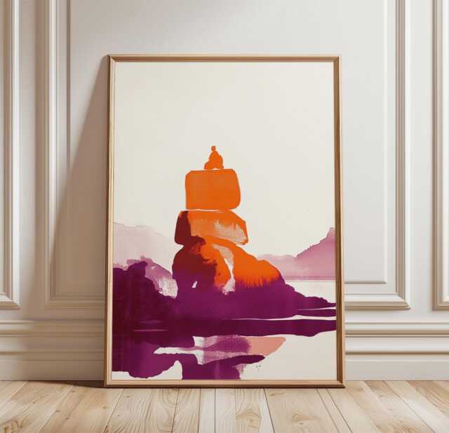 Balancing Stone Poster - Abstract Landscape Print Warm Minimal Wall Art - image 1