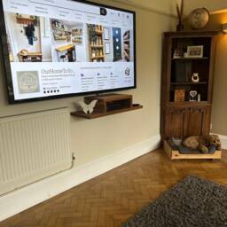 Rustic Wood Floating Media Shelf Wall Mounted Sky Box Storage - thumbnail 4