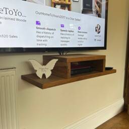 Rustic Wood Floating Media Shelf Wall Mounted Sky Box Storage - thumbnail 3