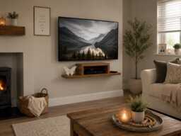 Rustic Wood Floating Media Shelf Wall Mounted Sky Box Storage