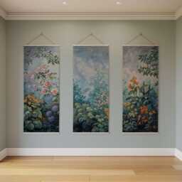 Chinoiserie Floral Garden Tapestry - Wall Hanging Unique Art - thumbnail 3