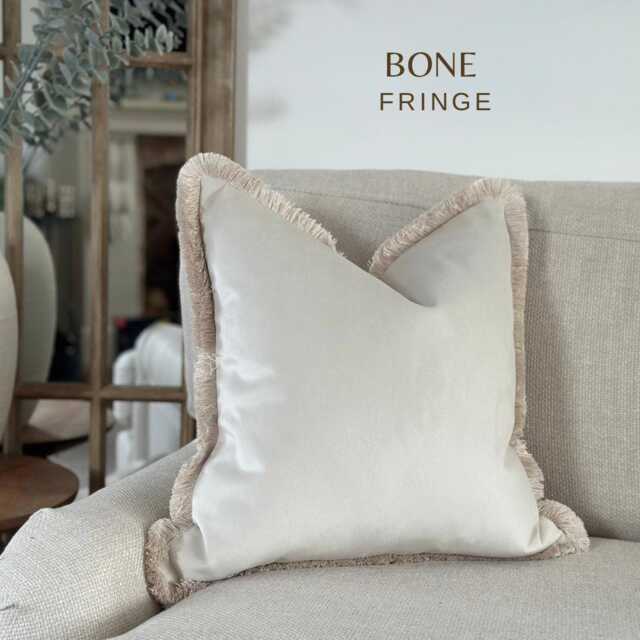 Ivory Velvet Cushion Cover Fringed Throw Pillow, Custom Sizes - image 1