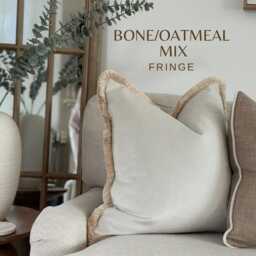 Ivory Velvet Cushion Cover Fringed Throw Pillow, Custom Sizes - thumbnail 2