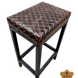 Diamond Stitched Leather Bar Stool, Steel Frame, Counter Kitchen Seating, Modern Barstool - Fp - thumbnail 4