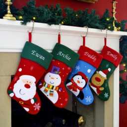 Personalised Embroidered Stocking With Name - Luxury Red Christmas Santa, Penguin, Snowman Or Reindeer Design UK Gift - thumbnail 1