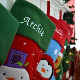 Personalised Embroidered Stocking With Name - Luxury Red Christmas Santa, Penguin, Snowman Or Reindeer Design UK Gift - thumbnail 2
