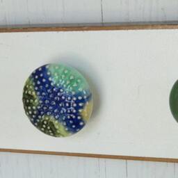 "Wall Hanging Organizer with Ceramic Bronze Hooks On Distressed Crackled White Blue, Original ""Bauble Board" - thumbnail 4