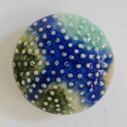 "Wall Hanging Organizer with Ceramic Bronze Hooks On Distressed Crackled White Blue, Original ""Bauble Board" - thumbnail 2